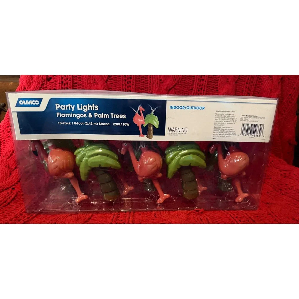 RV  Party Lights Flamingo and Palm Tree 10 Pack 8 Foot Strand Indoor Outdoor